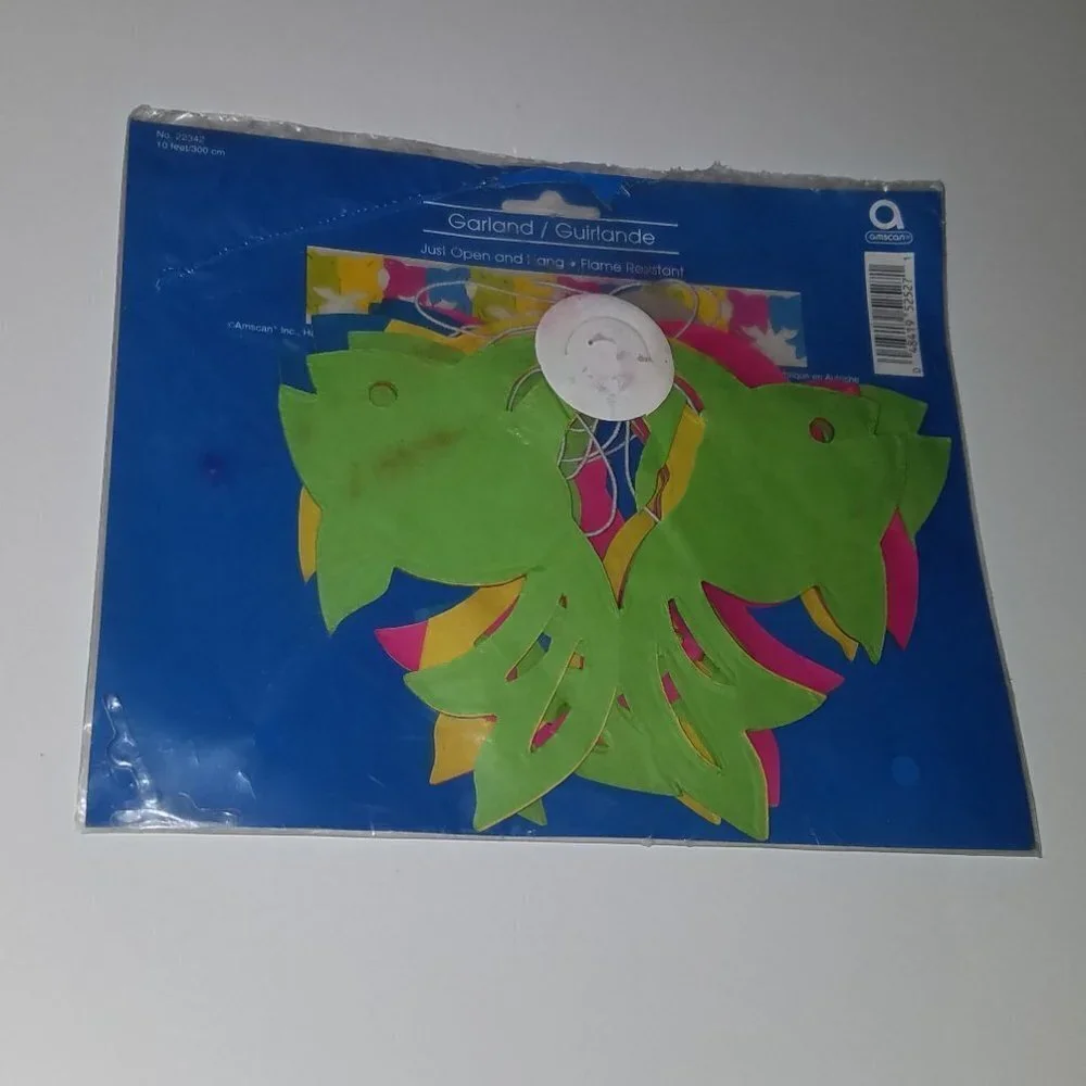 VTG Fish Paper Garland Green Yellow Pink Blue Amscan 10' Party Decor Fisherman
